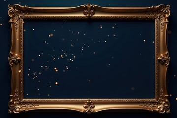 Elegant gold frame, twinkling stars on dark background, element, luxury, starburst
