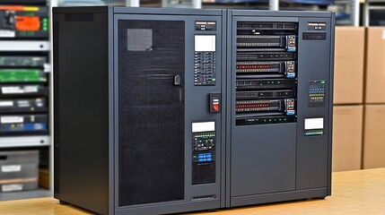 Server cabinet with its rack units in a data center