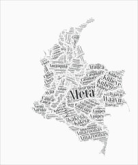 Colombia Text Style Regions. Country region names word clouds in Spanish language. Modern vector illustration.