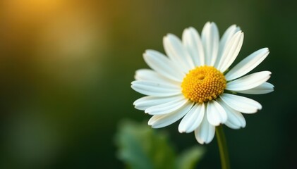 Obraz premium Single chamomile blossom, vibrant yellow disc florets , white, organic, yellow