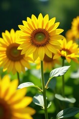 Fototapeta premium Vibrant sunflowers in full bloom, sunny garden , vibrant, closeup, day
