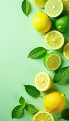 Bright citrus & peppermint mix; zesty lime & lemon slices with fresh mint leaves, diet, aromatic