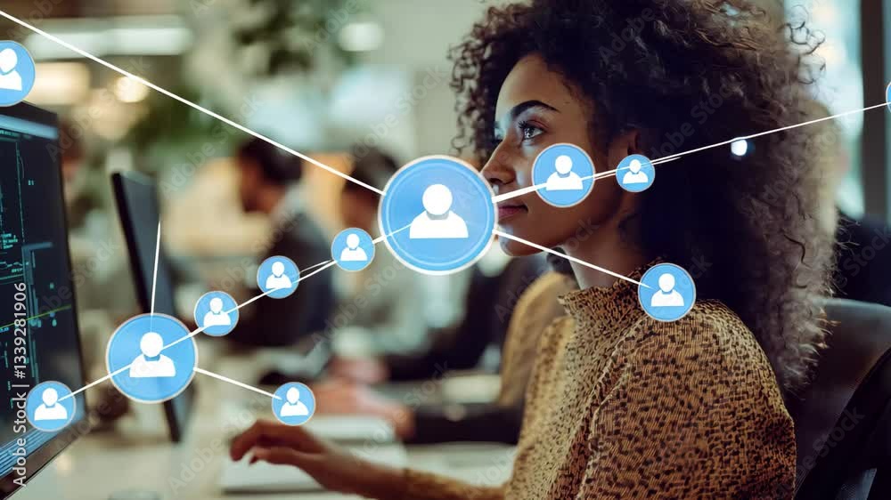 Poster networking connections through coding in a collaborative workspace with diverse professionals, netwo