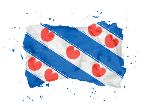 Flag of  Friesland,  brush stroke background.  Flag Friesland Province of Netherlands on white background. Watercolor style for your design, app, UI.  EPS10.