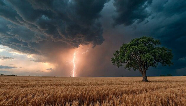 Thunderstorm Over a Golden Wheat Field