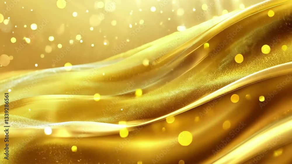 Leinwandbilder Abstract golden background with dynamic waves and bright lens flares creating a luminous atmosphere, Abstract gold background with lens flares and waves VJ Seamless
