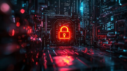 Obraz premium Digital Lock Symbol in Abstract Cyber Environment with Glowing Elements