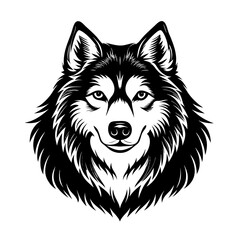 Naklejka premium Black and White Alaskan Malamute Head – Vector Illustration Isolated on White Background for Pet, Dog Breed, and Animal Design Use, Malamute Head Vector, Alaskan Dog Face, Pet Breed Illustration 