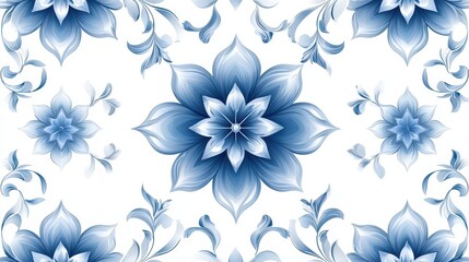 Seamless blue floral pattern on white background, versatile design for elegant projects