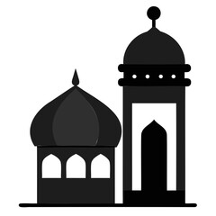 Taj Mahal vector illustration silhouette with mosque architecture, marble mausoleum, dome, minarets, and tower, showcasing a famous Indian landmark in Agra, reflecting culture and tourism
