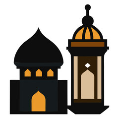 Vector illustration of iconic architecture featuring a silhouette of a church, mosque, and tower, representing landmarks and monuments from different cultures including India and London