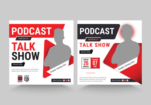 Podcast Chanel promotion for social media post template, Podcast Live Talk Show Square Flyer Social Media Post Template Layout