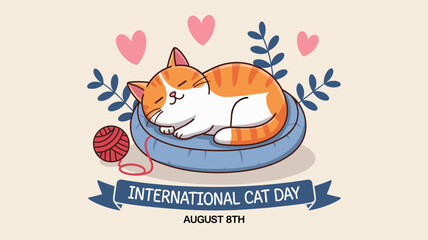 Cute Sleeping Cat Illustration for International Cat Day