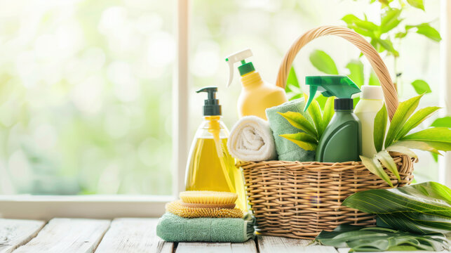 basket with cleaning products