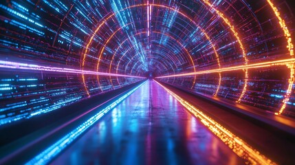 Obraz premium Futuristic Tunnel with Colorful Lights in Motion Effects