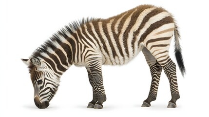 Obraz premium Zebra Grazing Calmly on Grass in a Natural Habitat with High Contrast Black and White Stripes