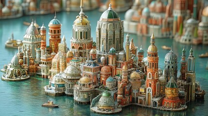 Fototapeta premium A sprawling sci-fi metropolis with facades that ripple like liquid light 