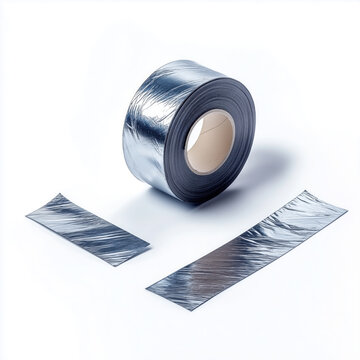 Roll of butyl rubber repair tape and two cut pieces on white background
