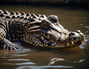 Fototapeta premium .The crocodile looks out of the water waiting for the victim.