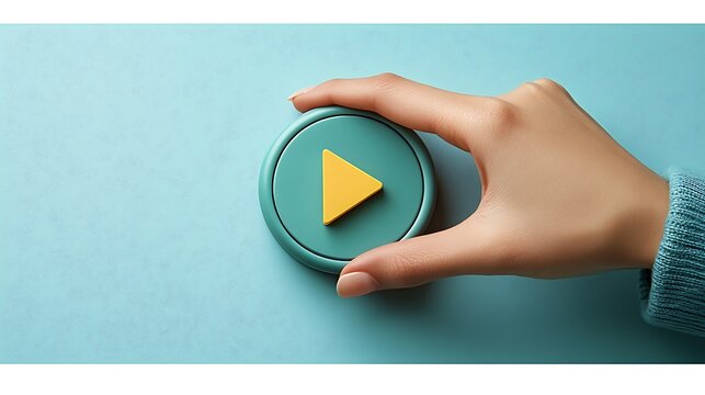 Hand pressing teal play button.