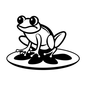 recommend clip art: Black outline frog icon on a lily pad