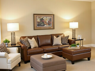 Modern living room with stylish furniture and cozy decor