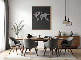 Modern Dining Room with Wooden Table and Chairs