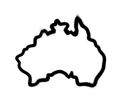 Sprayed silhouette of Australia with overspray in black over white. Vector illustration.