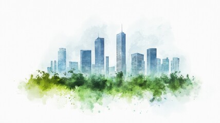 Obraz premium Watercolor urban skyline art cityscape digital artwork modern environment aerial view urban landscape