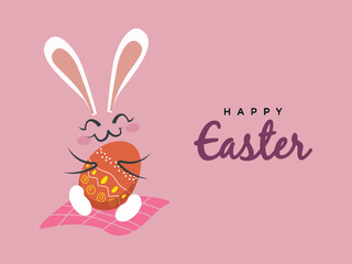 Cute bunny in a joyful Easter-themed illustration.