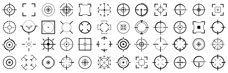 Set of black aim icons. Sight icon collection. Black aim, sight icons