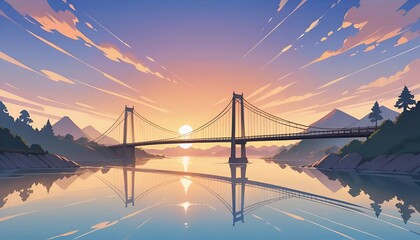 Fototapeta premium Serene Sunrise Over a Majestic Bridge