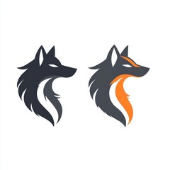 Obraz premium A sleek wolf head logo in a modern black and orange color scheme.