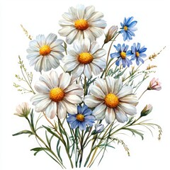 Fototapeta premium Beautiful Floral Arrangement with White and Blue Wildflowers