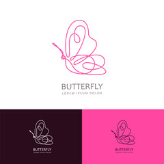 Monoline butterfly icon logo sign emblem design. Vector illustration. Concept for beauty salon, cosmetics label, jewelry