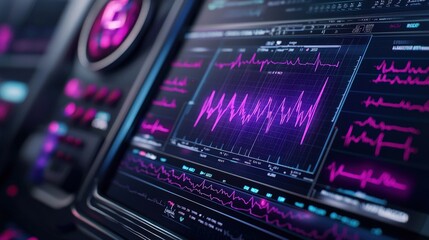 Obraz premium High-Tech Medical Monitor with Colorful Graphs and Waveforms Display