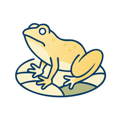 Frog icon sitting on a lily pad in yellow and blue