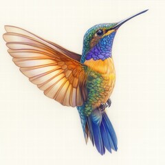 Fototapeta premium Colorful Hummingbird in Flight Captured with Detailed Illustration