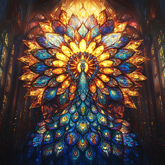 Obraz premium Vibrant Peacock Stained Glass Artwork