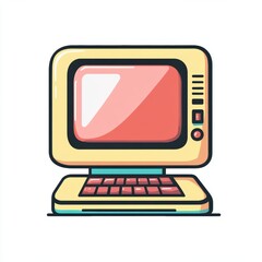 A colorful retro computer with a vibrant CRT screen and mechanical keyboard.