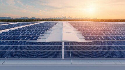 Solar Panel Array at Sunset