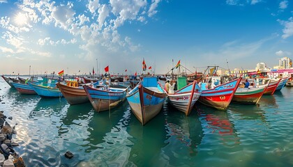 Obraz premium Traditional boats in Dubai Marina, United Arab Emirates