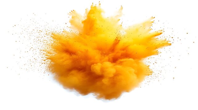 Orange powder explosion on a white background for design