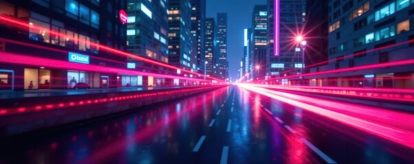 Fototapeta premium Abstract streaks of neon, blurred high-rise buildings, motion, Thailand