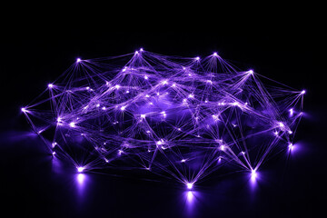 Abstract Purple Network Nodes, Connections, Data, Technology, Lights, Fibers, Digital, System, Struc