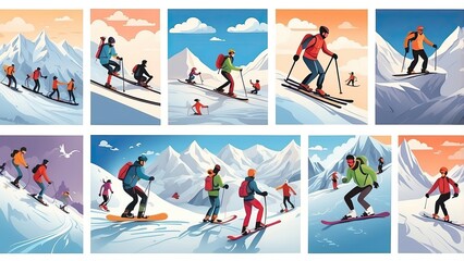 "Dynamic Extreme Sports: Active Lifestyle Silhouette Icon Set"