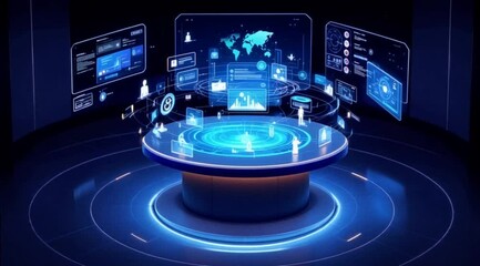 Futuristic digital presentation, holographic display, data analysis, global business - Powered by Adobe