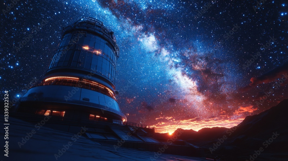 Poster an advanced satellite telescope stands tall under a star-filled sky, capturing telemetry and transmi