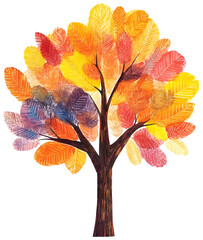 Fototapeta premium Whimsical Autumn Tree in Colorful Crayon and Watercolor