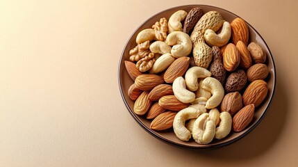 Assorted Nuts in Bowl on Beige Background for Healthy Snack Ideas